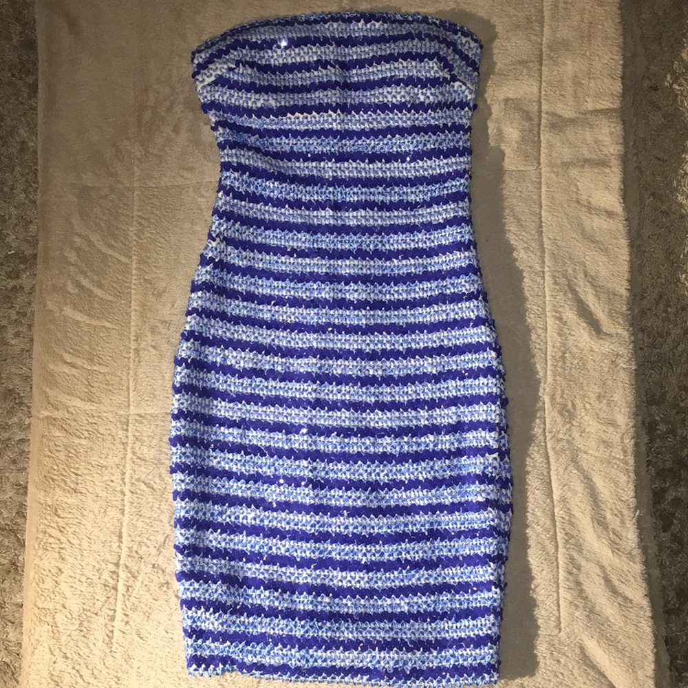 Strapless striped sequin dress